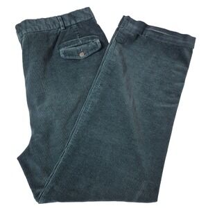 Vtg LL Bean Corduroy Pants Mens 40/30 Green Wide Wale Pleated Cuffed Made in USA